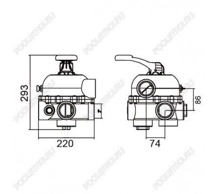 Кран шестиходовой 2'' с боковым подключением Aquaviva MPV04 (88280812B)